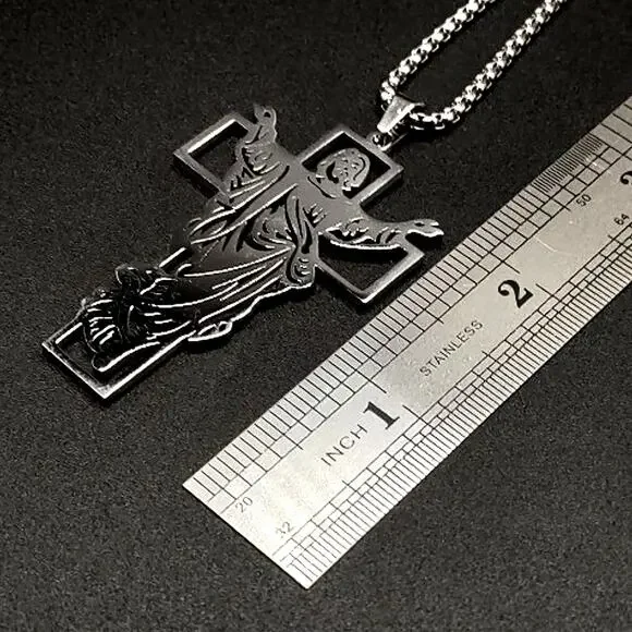 Silver 2.5 Cross Necklace Jesus Faith Christmas Anniversary Birthday Gift NEW